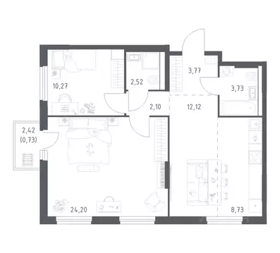 2-к кв. Башкортостан, Уфа ул. Минигали Губайдуллина, 8к9 (68.17 м)