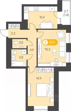 2-к кв. Удмуртия, Ижевск Воткинское ш., 53к1 (57.2 м)