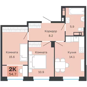 2-к кв. Пермский край, Пермь Парковый просп., 24 (54.7 м)