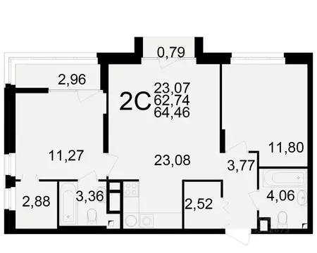 2-к кв. Рязанская область, Рязань Аура жилой комплекс (62.74 м)