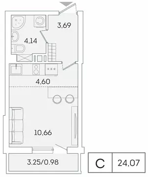 Квартира-студия: Мурино, Екатерининская улица, 11 (23.1 м)