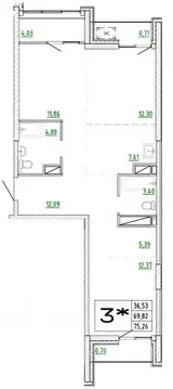 3-к кв. Приморский край, Владивосток Архитектор жилой комплекс (75.26 ...