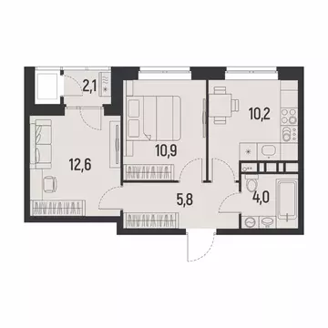 2-к кв. Пермский край, Пермь Ераничи мкр,  (44.6 м)
