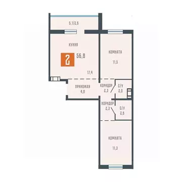 2-к кв. Курганская область, Курган ул. Коли Мяготина, 34Бк2 (56.8 м)