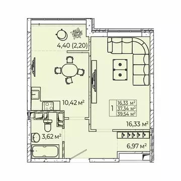 1-к кв. Ростовская область, Ростов-на-Дону Школьная ул., 17а (39.8 м)