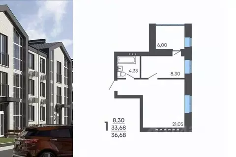 1-к кв. Воронежская область, Семилуки ул. Маяковского, 53/4 (36.68 м)