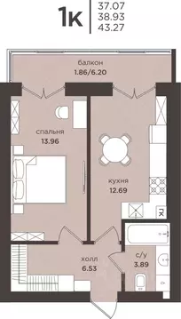 1-к кв. Калининградская область, Гурьевск  (38.93 м)