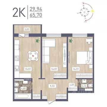 2-к кв. Новосибирская область, Новосибирск ул. Петухова, 16/3 (65.7 м)
