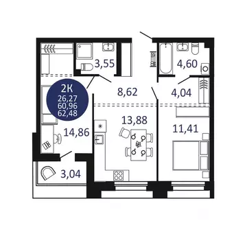 2-к кв. Новосибирская область, Новосибирск 1-й на Рябиновой жилой ...