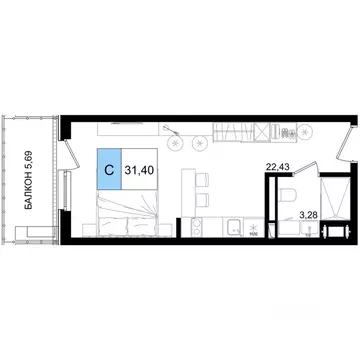 Студия Краснодарский край, Анапа Лучи жилой комплекс (31.4 м)