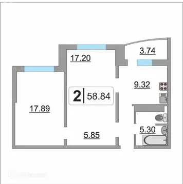 2-комнатная квартира: Тюмень, улица Федюнинского, 58к2 (58.8 м)