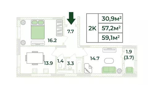 2-к кв. Крым, Симферопольский район, с. Мирное, Жигулина Роща мкр  ...