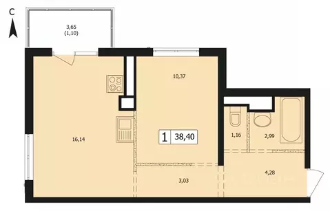 1-к кв. Краснодарский край, Краснодар ул. Автолюбителей, 1Длит4 (38.4 ...