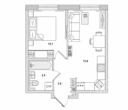 1-комнатная квартира: Бугры, Тихая улица, 7к4 (33.6 м)
