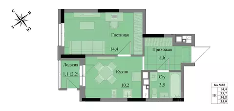 1-к кв. Удмуртия, Ижевск Краски Леса жилой комплекс (34.8 м)