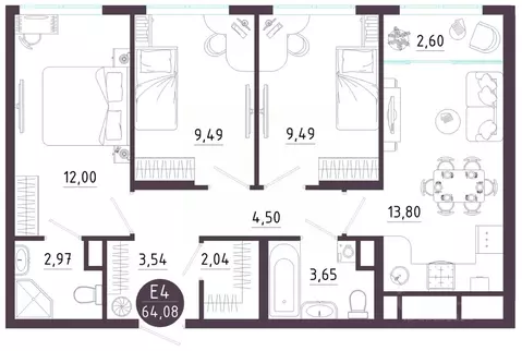 3-к кв. Тульская область, Тула ул. Купцов Гречихиных (64.08 м)