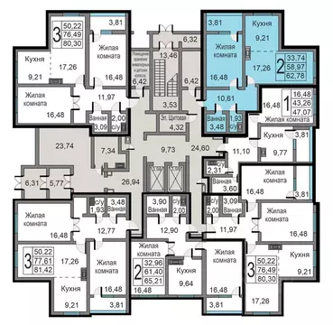 2-к кв. Калужская область, Калуга ул. Минская, 23к1 (62.78 м)
