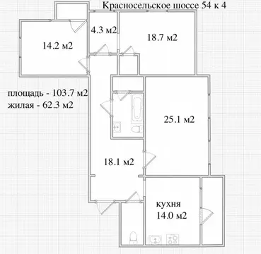 3-к кв. Санкт-Петербург Горелово тер., ш. Красносельское, 54к4 (103.0 ...