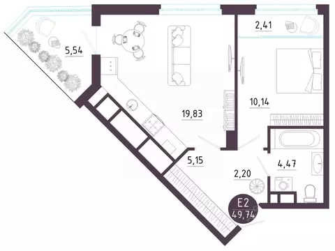 1-к кв. Рязанская область, Рязань Московское ш. (49.74 м)