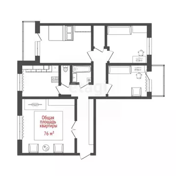 4-к кв. Томская область, Северск Ленинградская ул., 12 (75.5 м)