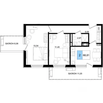 2-к кв. Краснодарский край, Анапа Лучи жилой комплекс (66.81 м)