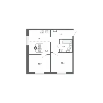 3-к кв. Кировская область, Киров ул. Потребкооперации, 34к1 (52.9 м)