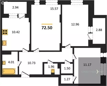 3-комнатная квартира: Воронеж, улица Славы, 9 (72.5 м)