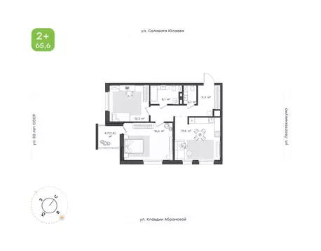 2-к кв. Башкортостан, Уфа Бионика Парк жилой комплекс, 4 (65.6 м)