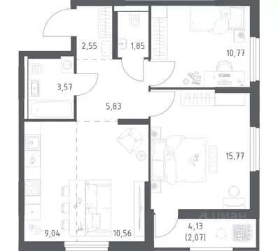 2-к кв. Башкортостан, Уфа ул. Минигали Губайдуллина, 8к9 (62.01 м)