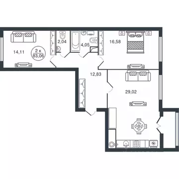 2-к кв. Тверская область, Тверь Бурашевское ш., 60 (83.06 м)