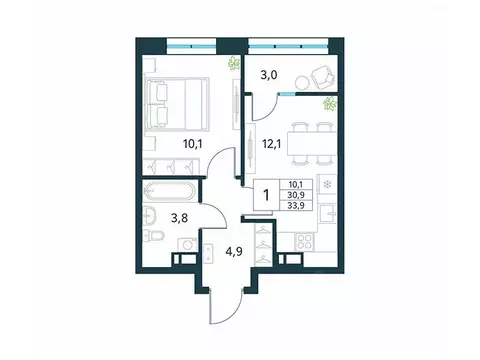 1-к кв. Забайкальский край, Чита Хороший мкр,  (33.9 м)
