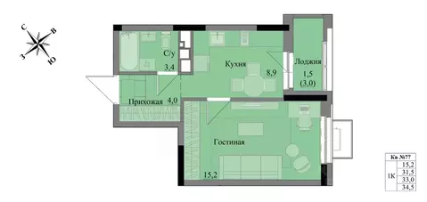 1-к кв. Удмуртия, Ижевск Краски Леса жилой комплекс (33.0 м)