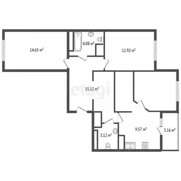 3-к кв. Санкт-Петербург ул. Лидии Зверевой, 3к1 (75.15 м)