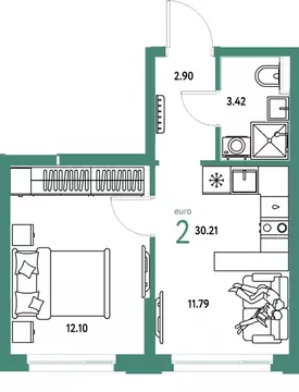 2-к кв. Тюменская область, Тюмень ул. 50 лет Октября, 61к1 (30.21 м)