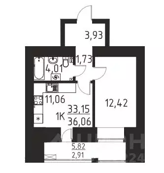 1-к кв. Томская область, Томский район, д. Кисловка, Левобережный мкр ...