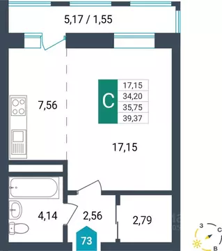 Студия Забайкальский край, Чита ул. Бабушкина, 42Б (35.75 м)