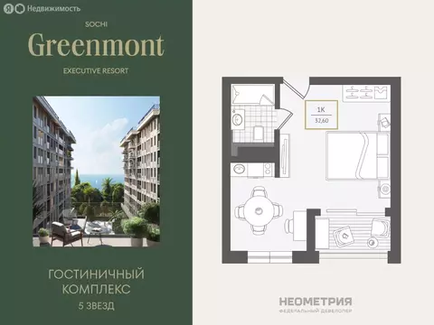 1-комнатная квартира: Сочи, улица Ленина, 280А (33.1 м)