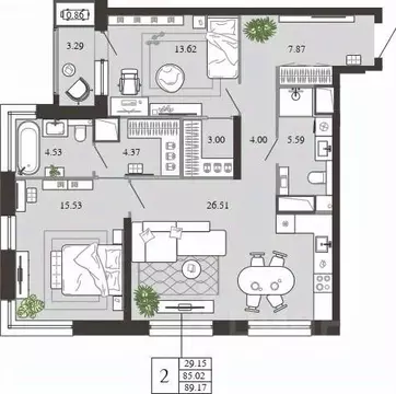 2-к кв. Тульская область, Тула ул. Фридриха Энгельса, 74 (89.17 м)