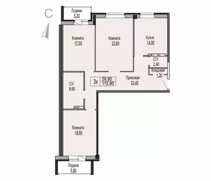 3-к кв. Ярославская область, Ярославль Которосльная наб., 57 (115.9 м)