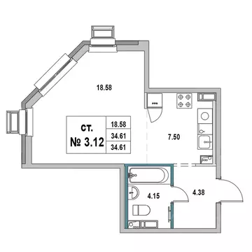 Студия Ленинградская область, Выборг ул. 2-я Южная, 4 (34.61 м)
