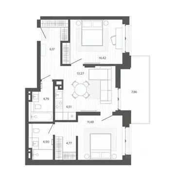 3-к кв. Алтайский край, Барнаул ул. Сизова, 20 (72.16 м)