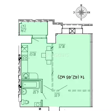 1-к кв. Омская область, Омск ул. 5-я Северная, 124 (41.4 м)