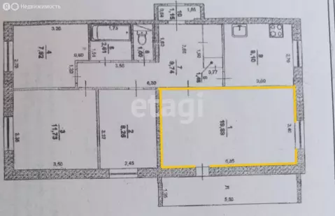1к в 4-комнатной квартире (19.8 м)