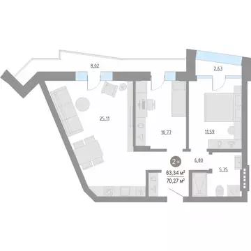 2-к кв. Тюменская область, Тюменский муниципальный округ, с. Кулаково ...