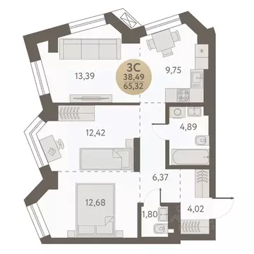 3-к кв. Новосибирская область, Новосибирск Урбан Пикс жилой комплекс ...