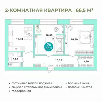 2-к кв. Оренбургская область, Оренбург Ростоши Премьер мкр,  (66.5 м)