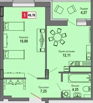 1-к кв. Тверская область, Тверь Оснабрюкская ул., 22к1 (46.76 м)