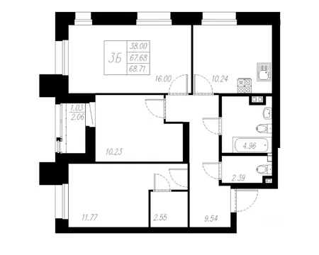 3-к кв. Татарстан, Казань Статный жилой комплекс, 2 (68.71 м)