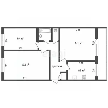 3-к кв. Татарстан, Тукаевский район, с. Бетьки ул. Гагарина, 18 (58.8 ...