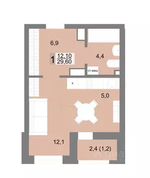 1-к кв. Свердловская область, Екатеринбург ул. Семена Лагоды, 80 (29.6 ...